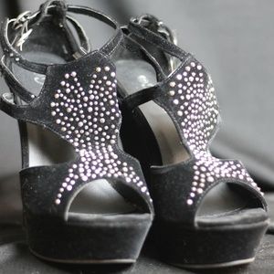 Black Velvet Rhinestone Wedges (SIZE 5 and 6.5)